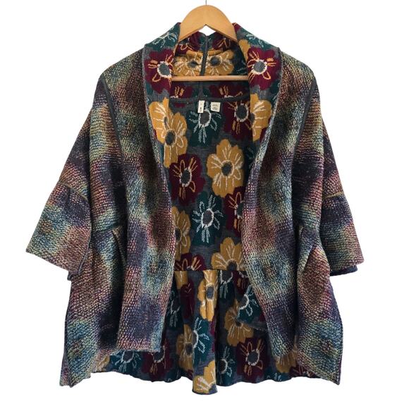 Anthropologie Moth Reversible Floral Impressionist Cardigan Wool Sweater Size L - Picture 1 of 11